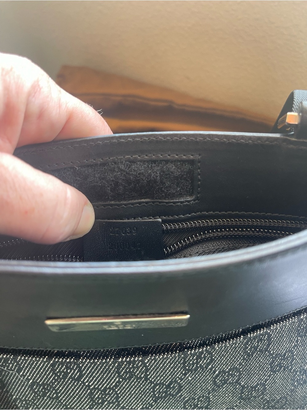 Gucci Black GG Supreme Crossbody Bag with Gold Charm - Picture 9 of 16